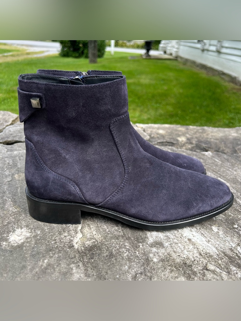 Beautiful Aquatalia Natania Weatherproof Italian Suede Ankle Boots Dark Navy
